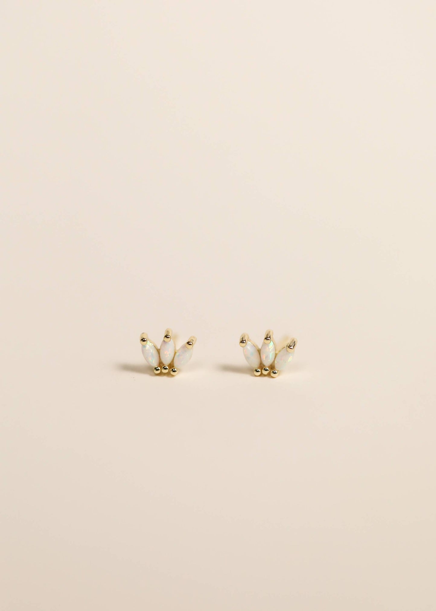 White Opal Crown Stud - Gold Earrings