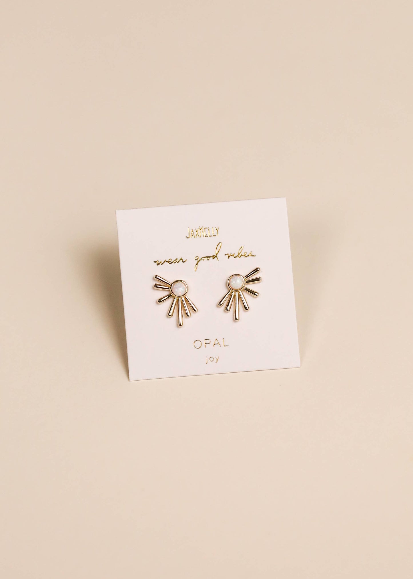 Sun Ray White Opal Gold Earrings