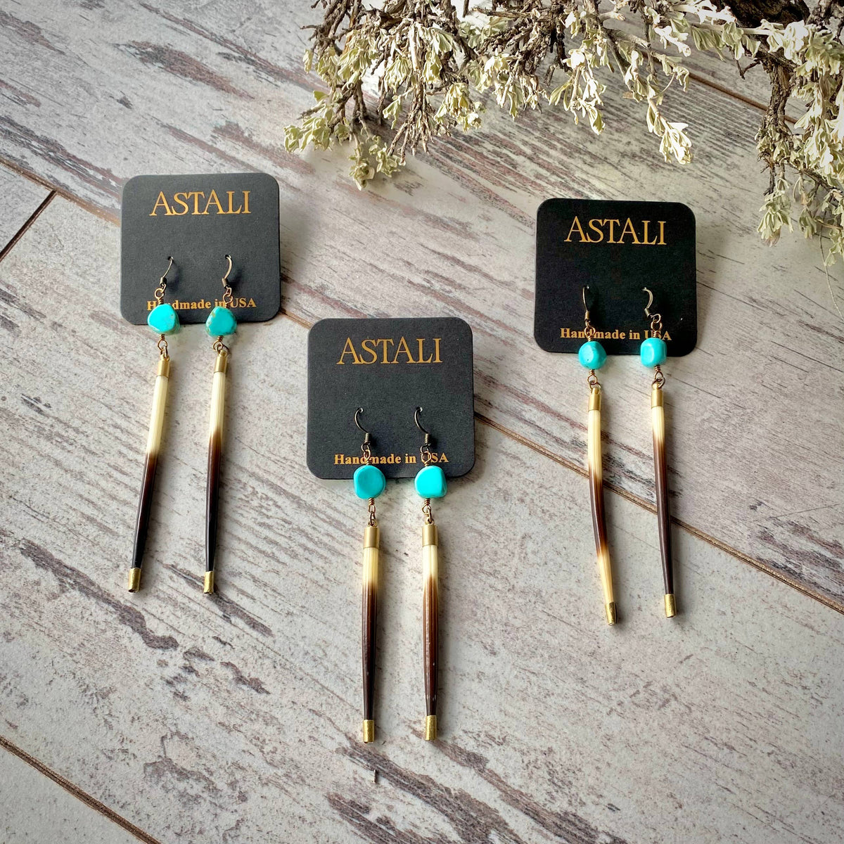 Porcupine Quill & Turquoise Earrings