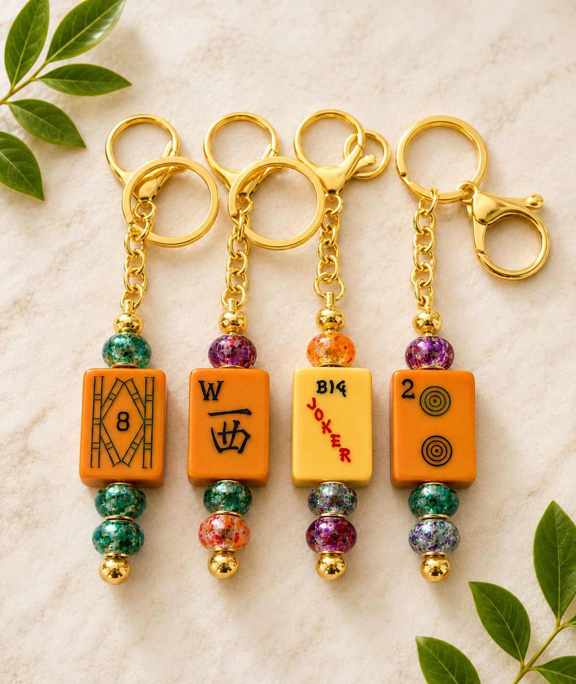 Vintage Mah-Jongg Tile Keyrings