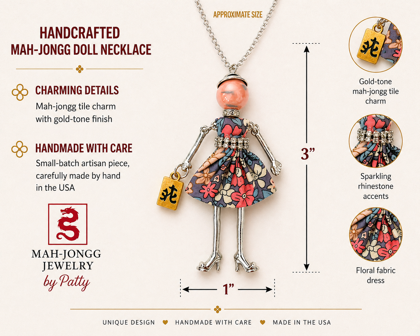 Mah Jongg Doll Trinket Necklace