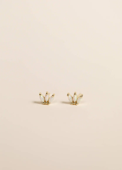 White Opal Crown Stud - Gold Earrings
