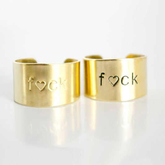 "F💛CK" Hand Stamped Brass Ring
