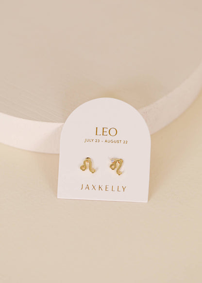 Leo Zodiac Gold Earrings