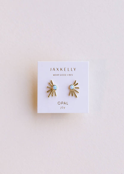 Sun Ray Fire Opal Gold Earrings