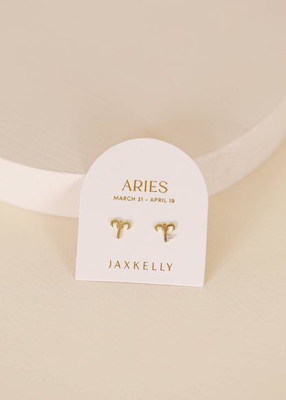 Aries Zodiac Gold Earrings