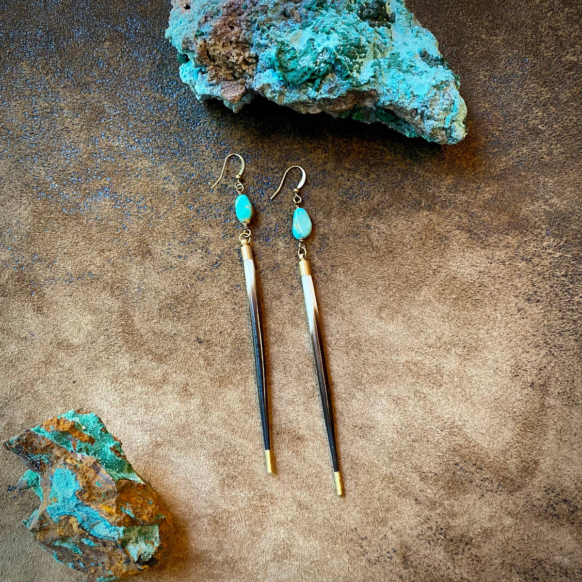 Porcupine Quill & Turquoise Earrings