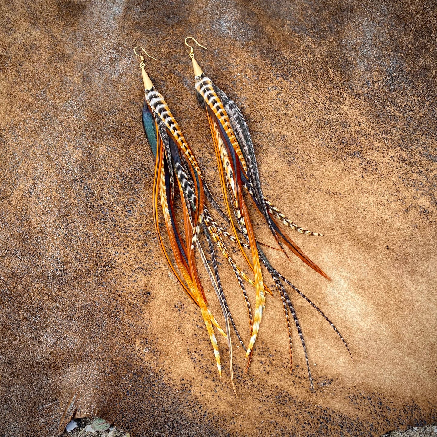 Long Feather & Cone Earrings