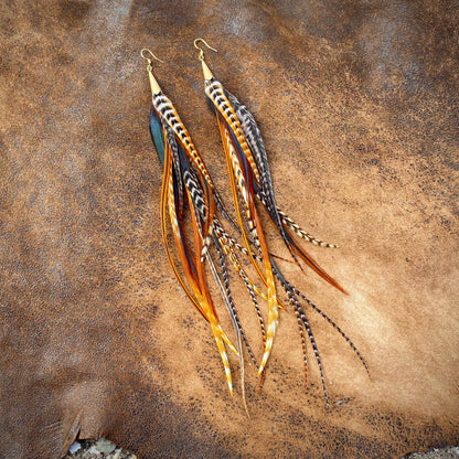 Long Feather & Cone Earrings