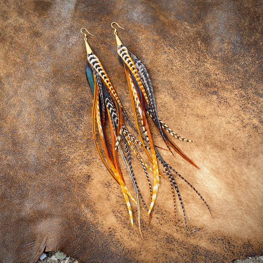 Long Feather & Cone Earrings
