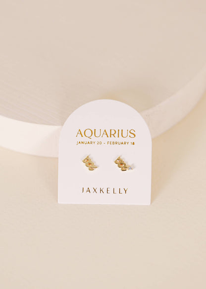 Aquarius Zodiac Gold Earrings