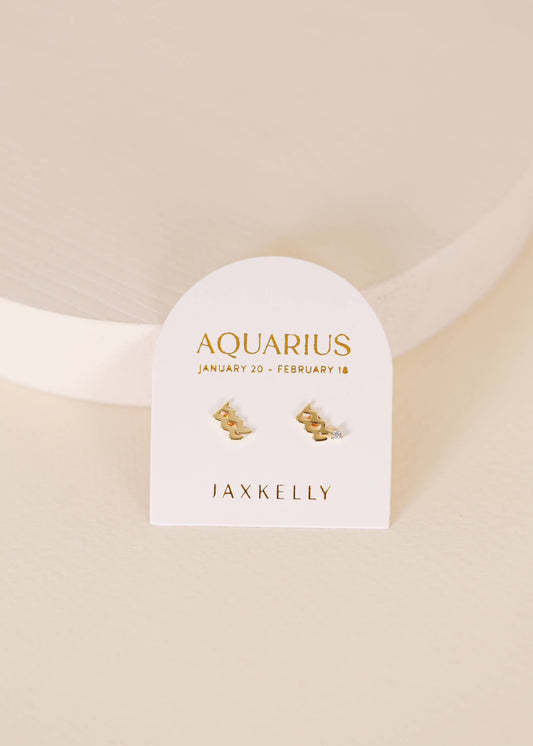 Aquarius Zodiac Gold Earrings