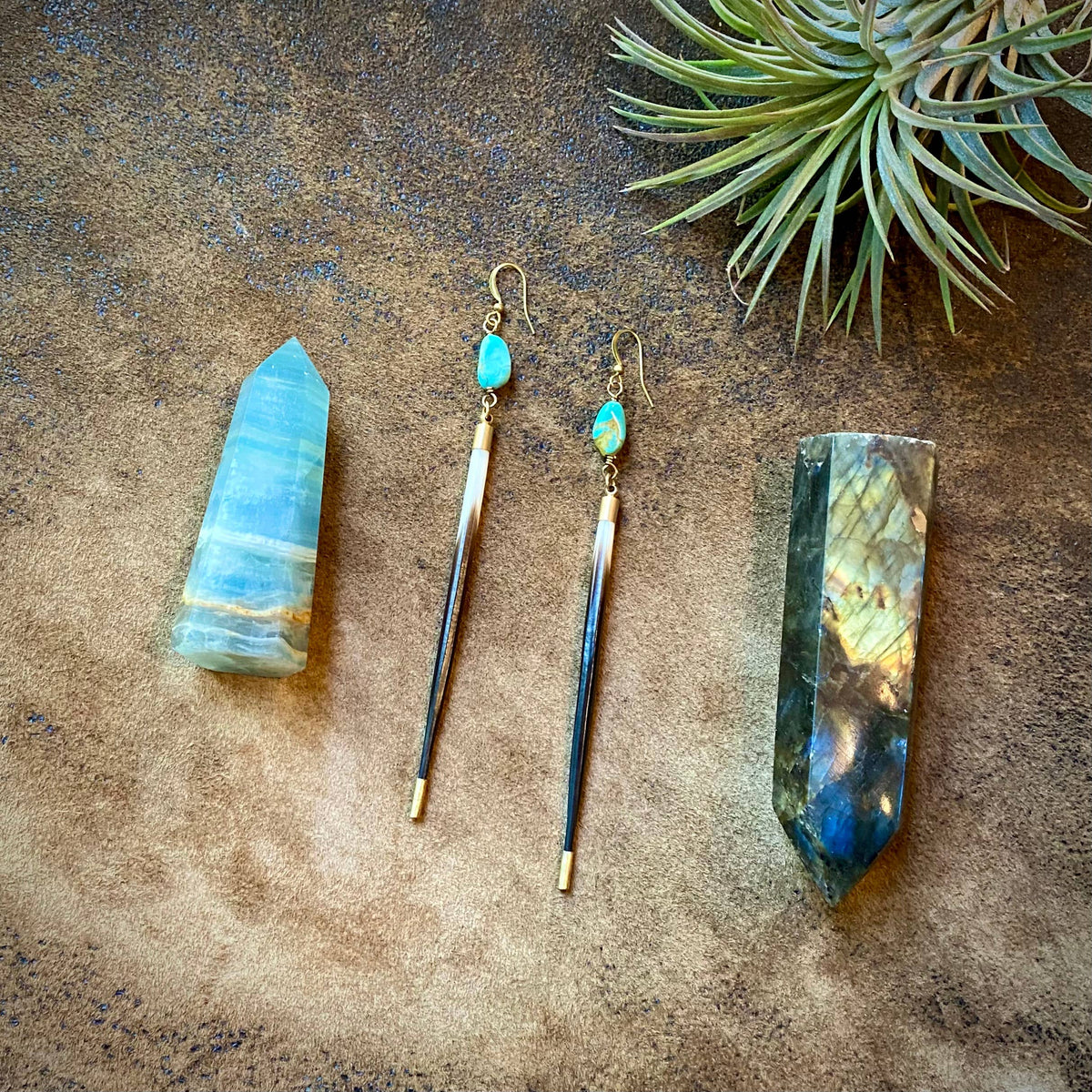 Porcupine Quill & Turquoise Earrings