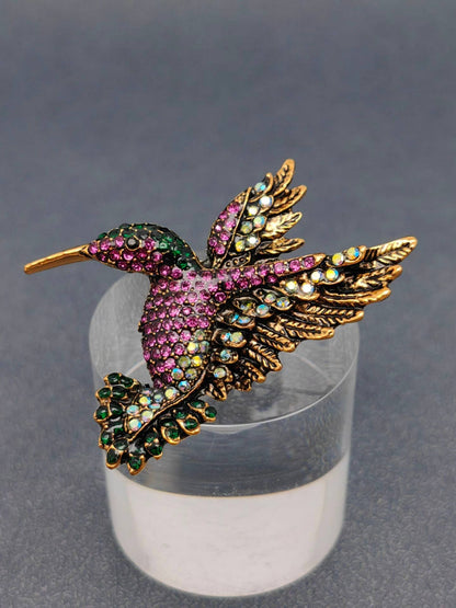 Multi-color Rhinestone Hummingbird Brooch