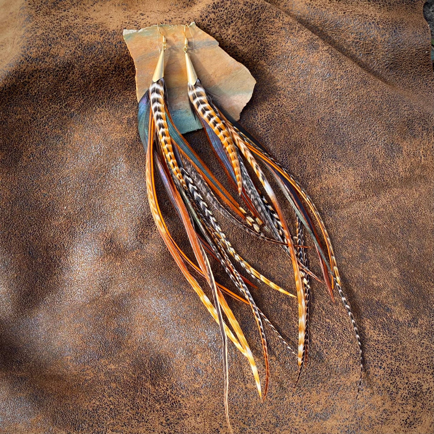 Long Feather & Cone Earrings