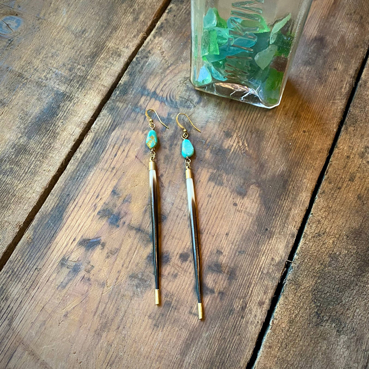 Porcupine Quill & Turquoise Earrings