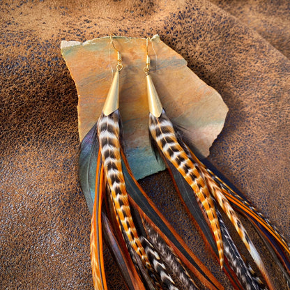 Long Feather & Cone Earrings
