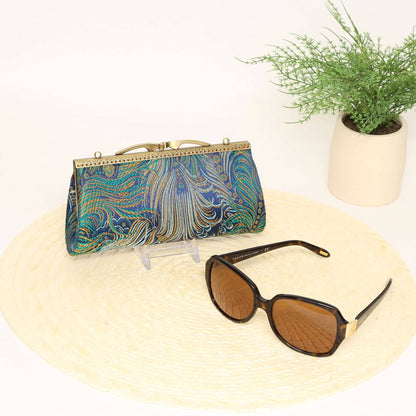 Handmade Peacock Brocade Eyeglasses Case with Kiss Clasp