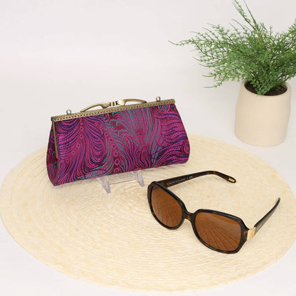 Handmade Peacock Brocade Eyeglasses Case with Kiss Clasp