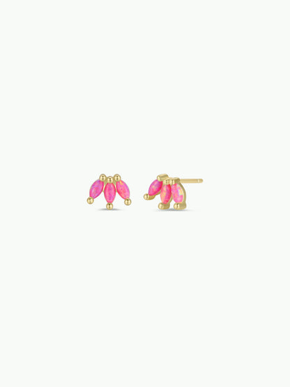 Pink Opal Crown Stud Gold Earrings