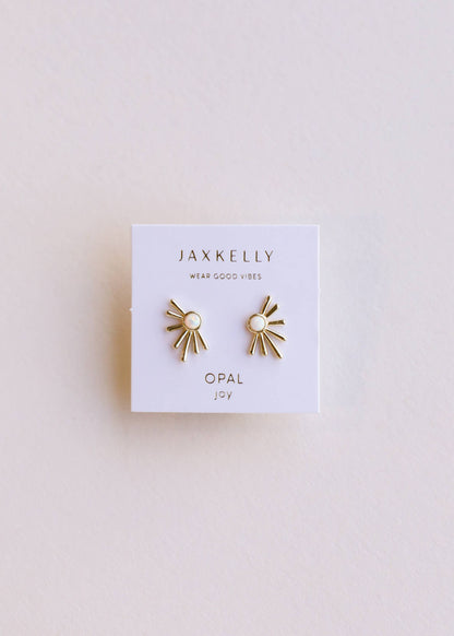 Sun Ray White Opal Gold Earrings