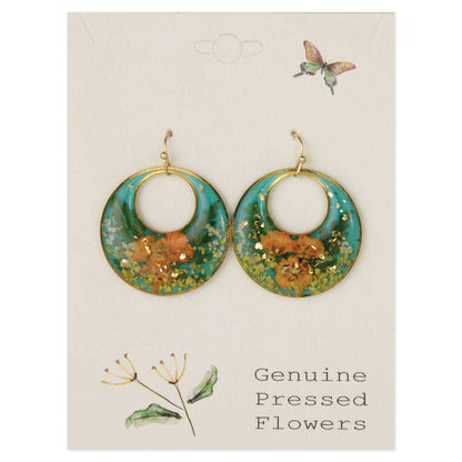 Blue Moods Gold Circle Orange Dried Flower Earrings