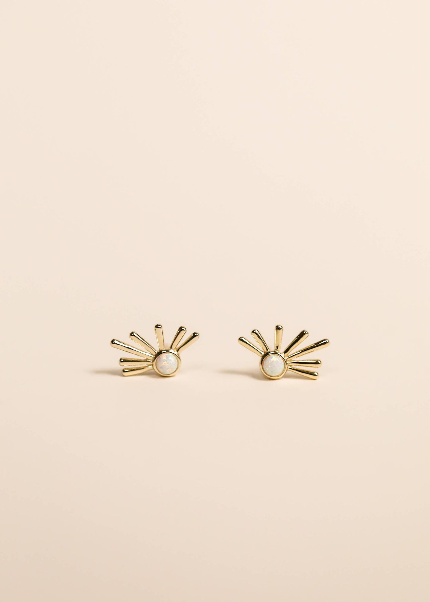 Sun Ray White Opal Gold Earrings