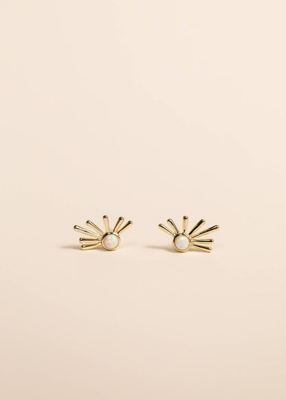 Sun Ray White Opal Gold Earrings