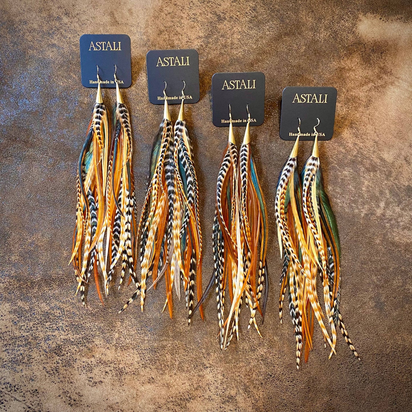 Long Feather & Cone Earrings