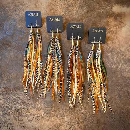 Long Feather & Cone Earrings
