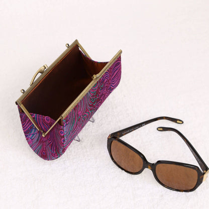 Handmade Peacock Brocade Eyeglasses Case with Kiss Clasp