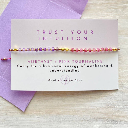 Trust Your Intuition Bracelet — amethyst pink tourmaline gemstone bracelet for intuitive empowerment