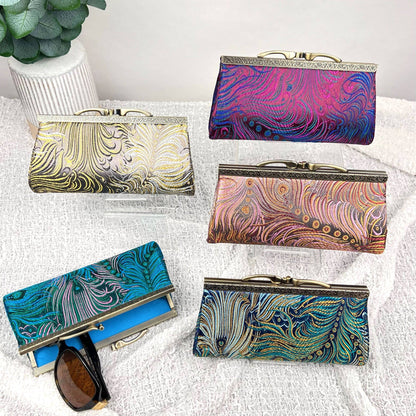 Handmade Peacock Brocade Eyeglasses Case with Kiss Clasp