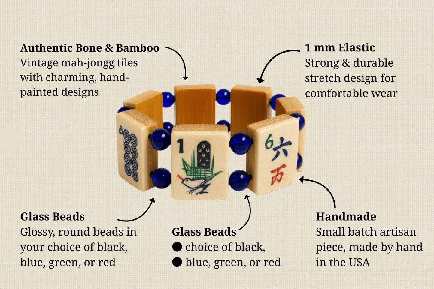 Mah-Jongg Jewelry by Patty - Vintage Handmade Bone & Bamboo Mah-Jongg Bracelet