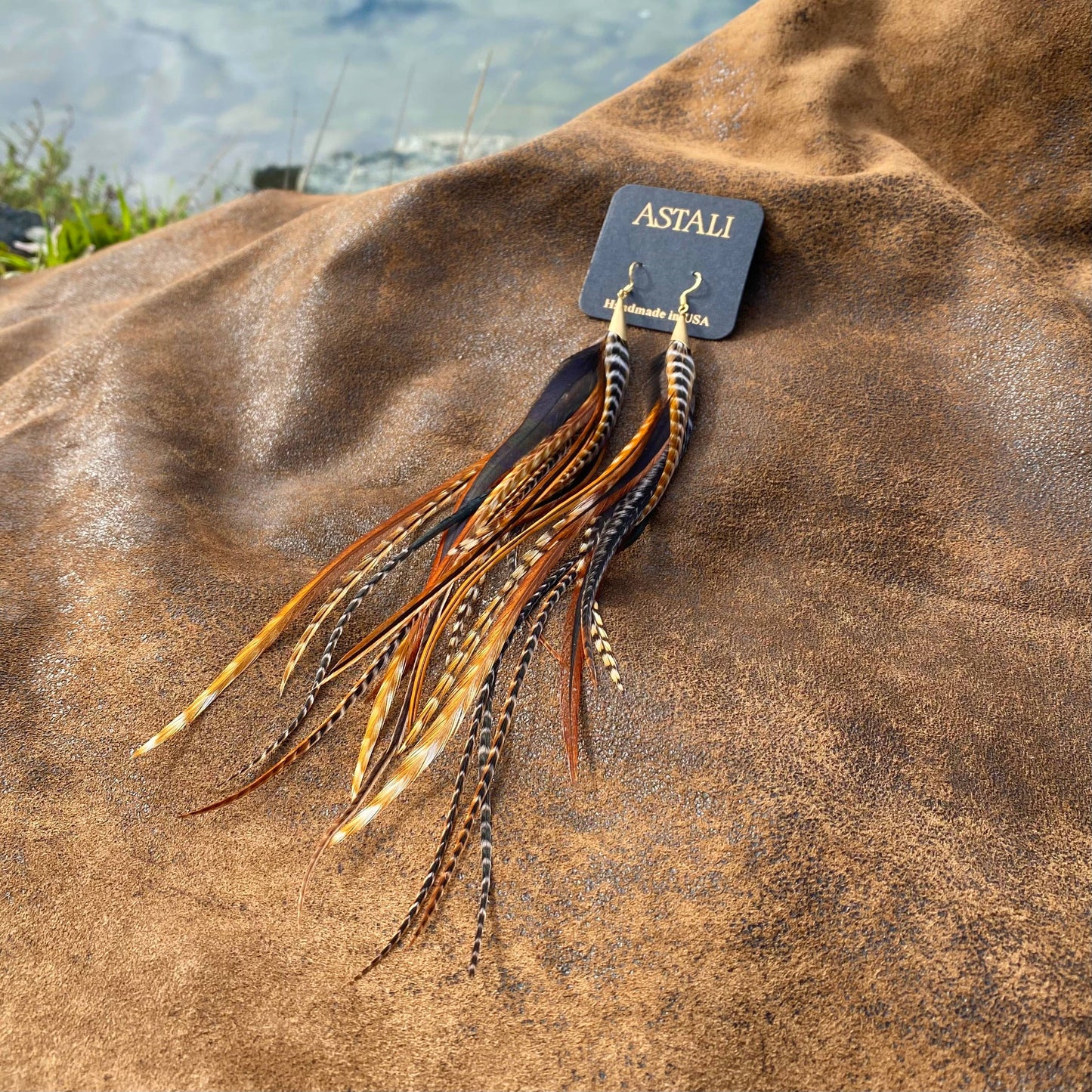 Long Feather & Cone Earrings