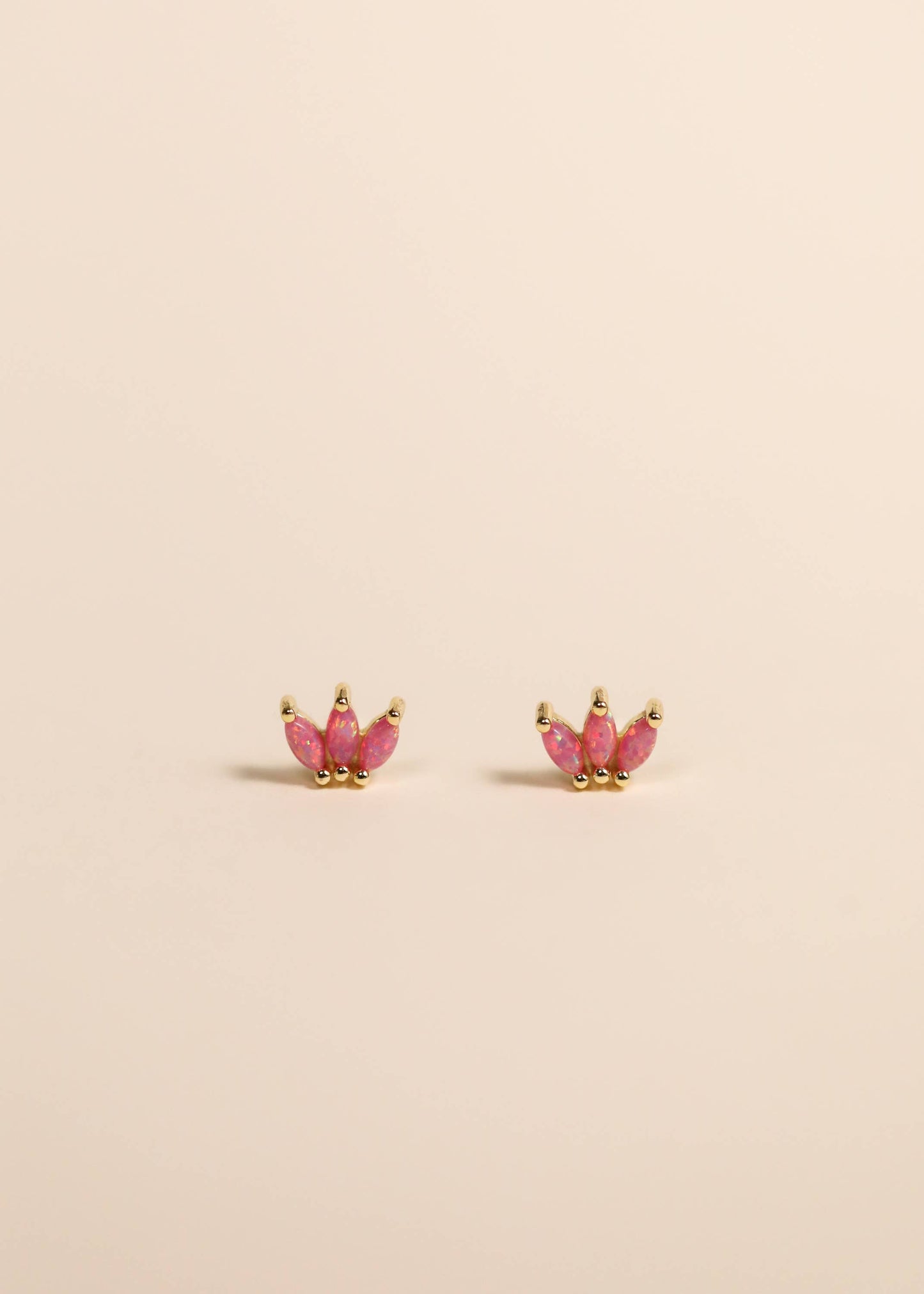 Pink Opal Crown Stud Gold Earrings