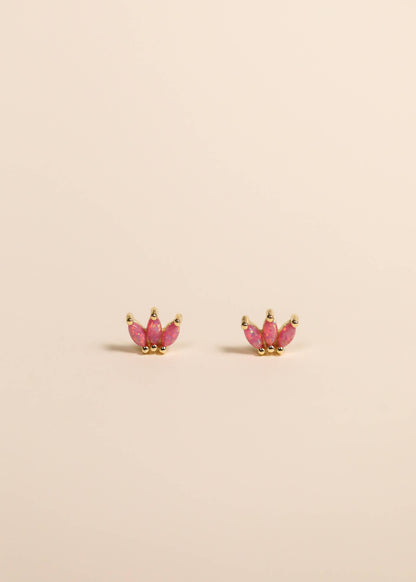 Pink Opal Crown Stud Gold Earrings