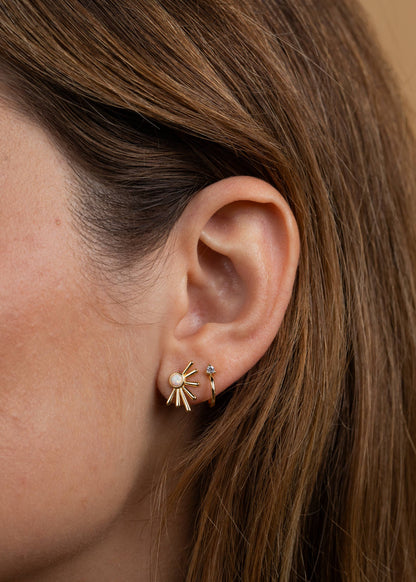 Sun Ray White Opal Gold Earrings
