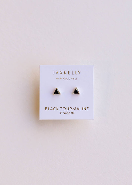Black Tourmaline Mini Energy Gem Gold Earrings