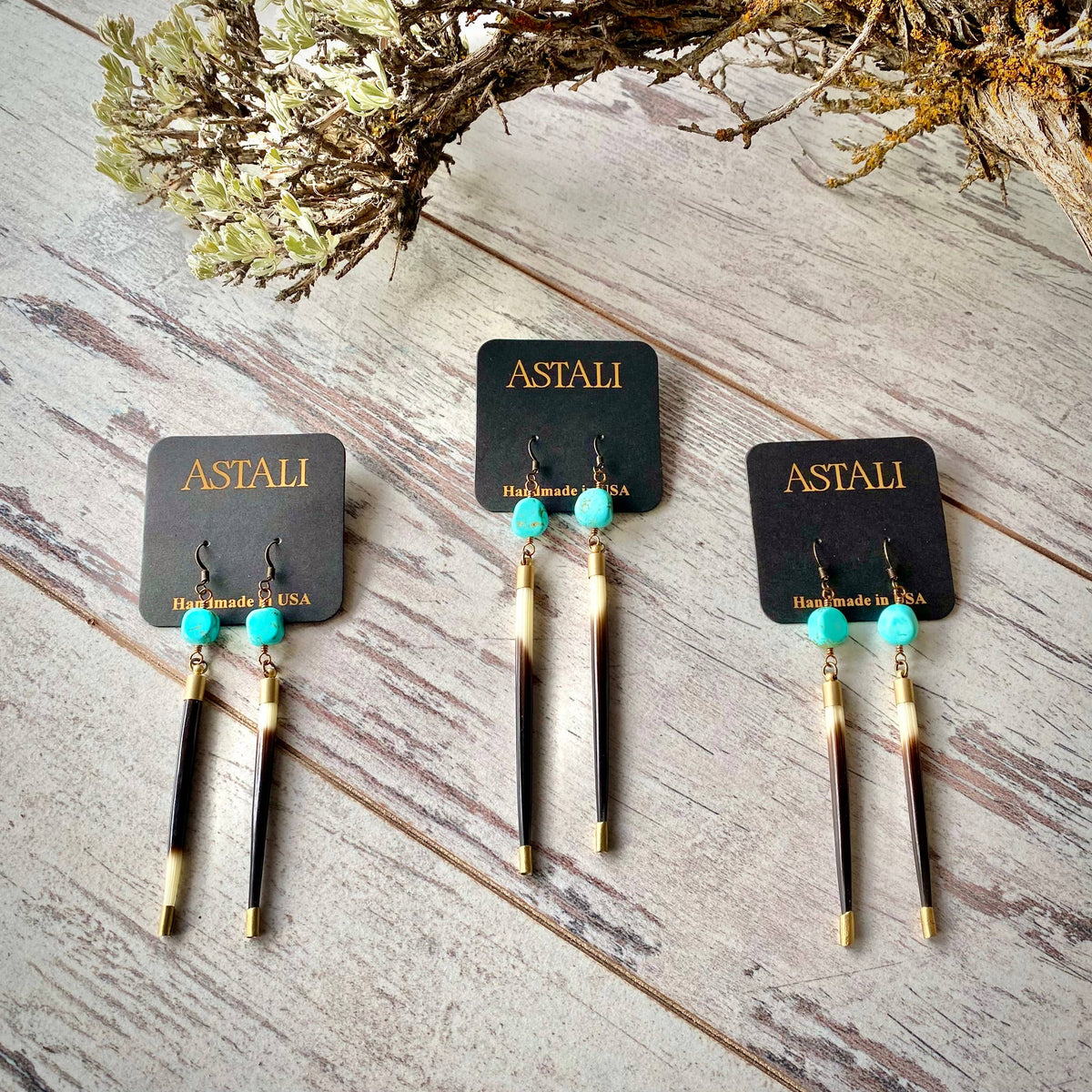 Porcupine Quill & Turquoise Earrings