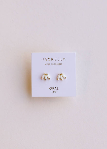 White Opal Crown Stud - Gold Earrings